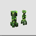 Green Mossy Stone Creatures With Glowing Yellow Eyes And Block Humanoid Forms 3d model