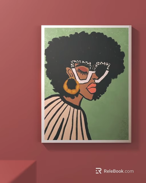 Stylish Female Illustration With Afro Hair White Glasses Yellow Earrings And Striped Top 3d model 