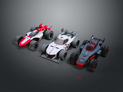 Toy Racing Cars with Modern Design in Red White Gray and Black Red Colors 3d model