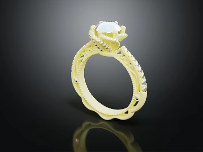 Elegant Diamond Ring With Large Center Stone And Intricate Band Design Details 3d model