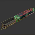 Blue Model Train Locomotive Pulling Gray Freight Car With Metal Design