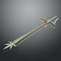 Golden Trident Weapon With Red Gemstone And Pointed End On Reflective Surface 3d model