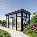 Modern Glass Pavilion with Transparent Walls and Garden Surroundings for Outdoor Leisure