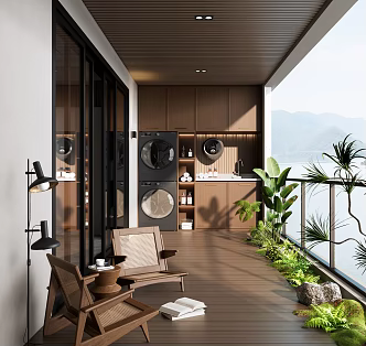Modern Home Balcony Garden Balcony Terrace Balcony Cabinet Plant Stack Outdoor Chair Landscape Landscaping 3d model