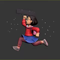Smiling Game Movie Character Running In Red Sweater Blue Skirt Holding Black Box With Sparkles