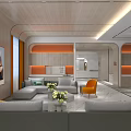 Modern Luxury Store Front Desk With Marble Wall Wooden Ceiling Sofa Area And Display Cabinets