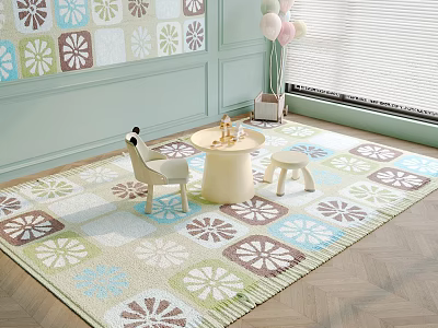 Square Rug In Kids Room With Chair And Table 3d model
