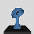 Blue Table Lamp with Umbrella Shaped Shade Cylindrical Base on Black Table Grey Wall 3d model