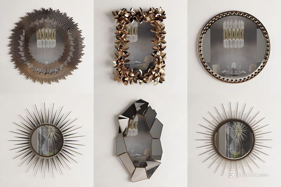 Decorative Mirrors With Various Shapes And Ornate Frame Designs For Home Decor 3d model 