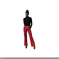 Woman in Black Turtleneck Top and Red Pants Standing Against Red Background