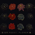Colorful Peony Flower Wall Decor Featuring Various Styles And Gold Red Blue Designs