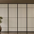 Modern Interior Sliding Doors With Black Frames Vertical Slats And Decorative Plants