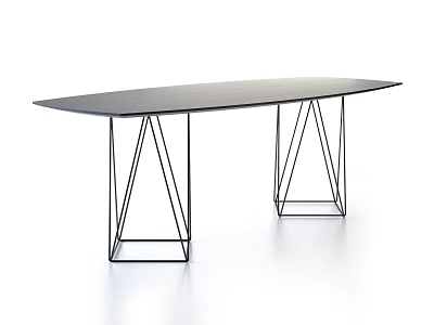 Sleek Modern Dining Table With Black Tabletop And Geometric Metal Legs Design 3d model