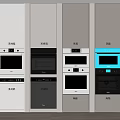 Modern Kitchen Built In Appliances With Ovens And Various Colored Cabinets