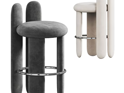 Stylish Modern Bar Stools In Gray And Beige Tones 3d model