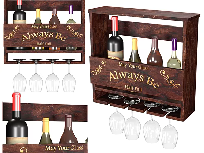 Wooden Wine Cabinet With Wine Bottles Glasses And Engraved Quote Design 3d model