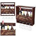 Wooden Wine Cabinet With Wine Bottles Glasses And Engraved Quote Design