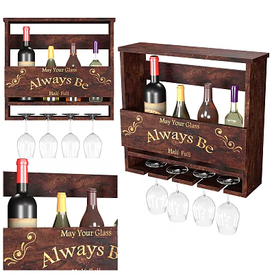 Wooden Wine Cabinet With Wine Bottles Glasses And Engraved Quote Design 3d model