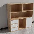 Wooden Bookshelf With Open Shelves Drawers And White Cabinet Doors In Modern Minimalist Design