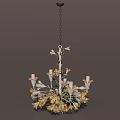 Unique Shaped Chandelier With Flower Design White Yellow Petals Hanging Metal Chain
