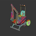 Red Compact Construction Vehicle With Mechanical Arm And White Wheels