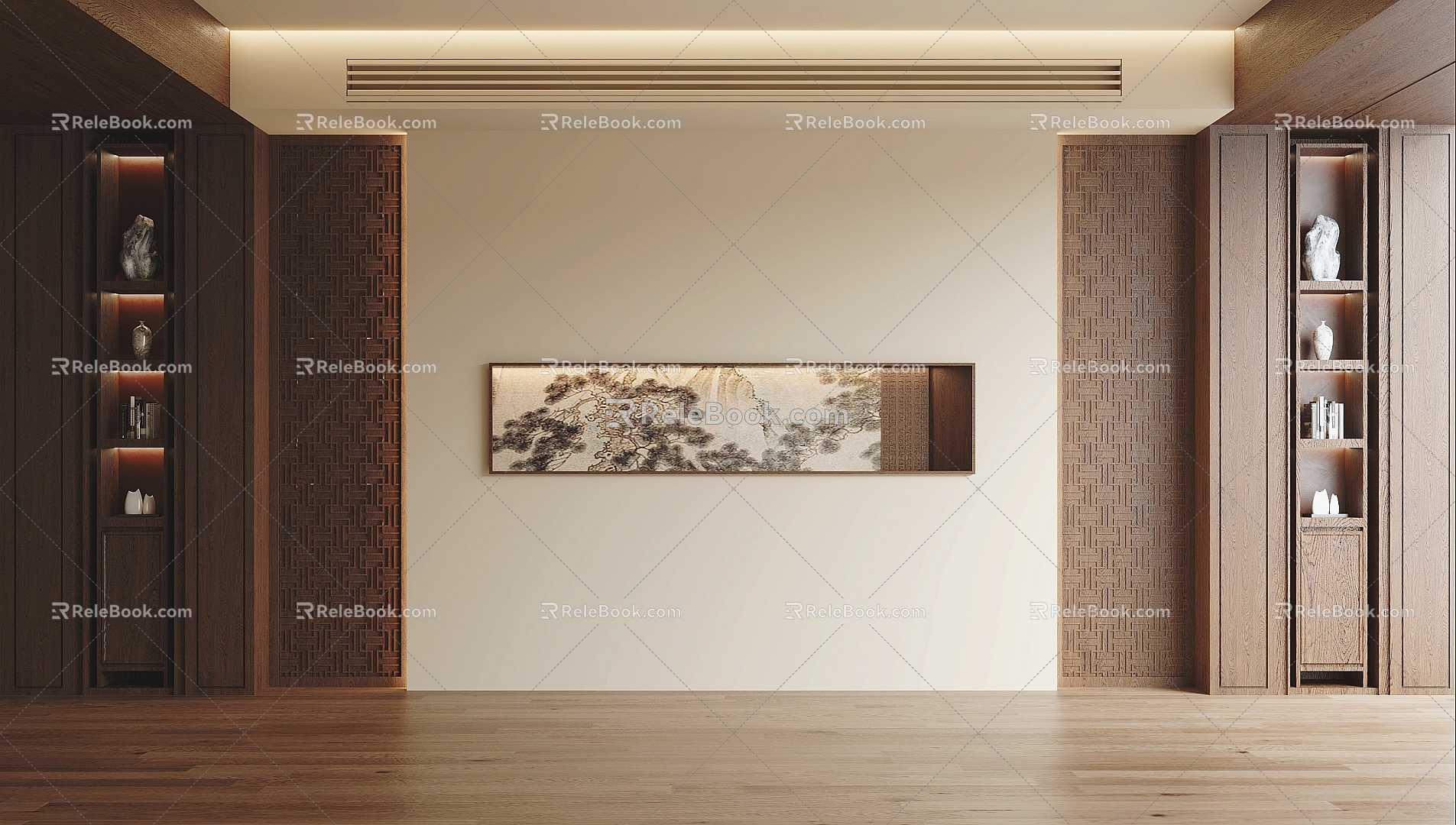 New Chinese Style Background Wall Sofa Background Wall Restaurant Background Wall Hard Bag Background Wall 3d model