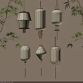 Traditional Lantern Designs In Various Shapes With Bamboo Leaves And Warm Lighting
