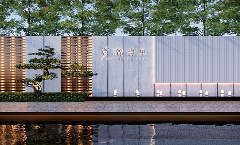 Modern landscape wall entrance opposite landscape modeling landscape wall metal grid landscape wall residential area wall demonstration area landscape wall modeling pine 3d model