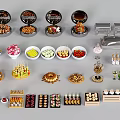 Assorted Foods Display With Delicious Desserts Fruits Snacks And Sauces