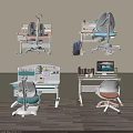 Modern Study Desk Designs With Chair Bookshelf Plant And Computer Setup 3d model