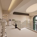 Modern Beauty Hair Salon Interior With Stylish Sofas Staircase And Ambient Lighting