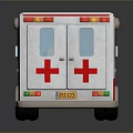 White And Red Ambulance Model With Red Cross Sign And Roof Lights