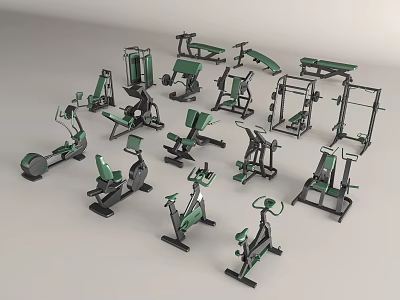 Various Fitness Equipment For Home Gym Including Treadmills Ellipticals And Weight Benches 3d model