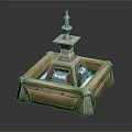 Square Stone Fountain Design With Tiered Tower Structure And Flowing Water
