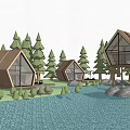 Modern Detached Villa with Triangular Roof Large Glass Windows and Natural Water Surroundings