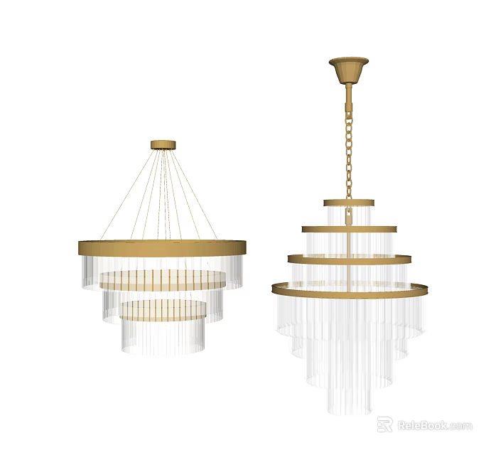 Elegant Crystal Chandeliers With Gold Frame And Transparent Multi layered Design 3d model