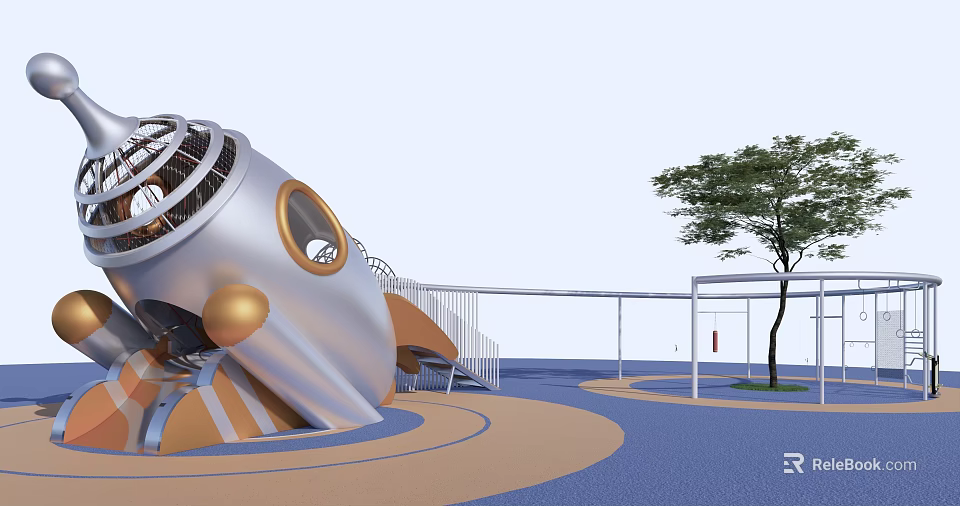 Modern Outdoor Playground Equipment With Slide Circular Structure And Colorful Ground 3d model 