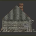 Rustic Wooden House With Gray Roof Red Brick Chimney Windows Porch And Steps