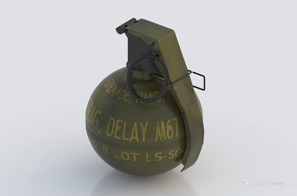 Hand Fragmentation Grenade With Olive Green Body Delay M51 Marking Safety Pin And Lever 3d model 