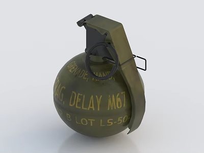 Hand Fragmentation Grenade With Olive Green Body Delay M51 Marking Safety Pin And Lever 3d model