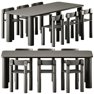 Modern Dining Table and Chair Combination Solid Wood Dining Table Single Chair Metal Chair 3d model