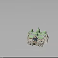 Classical Style Building With Green Domes White Exterior And Arched Windows 3d model