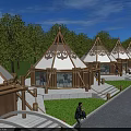 Aerial Planning of Traditional Tents Complex With Green Landscape and Pedestrian Walkway