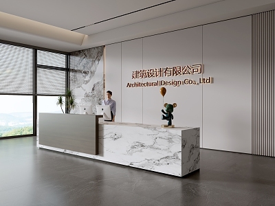 Modern company front desk background wall reception area bar desk reception desk hall simple lobby model