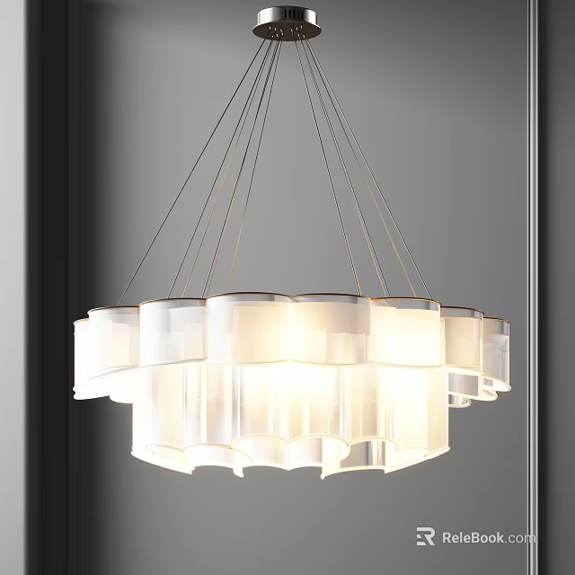 Elegant Modern Chandelier Interior Design With White Multi layer Lampshade And Soft Lighting 3d model 