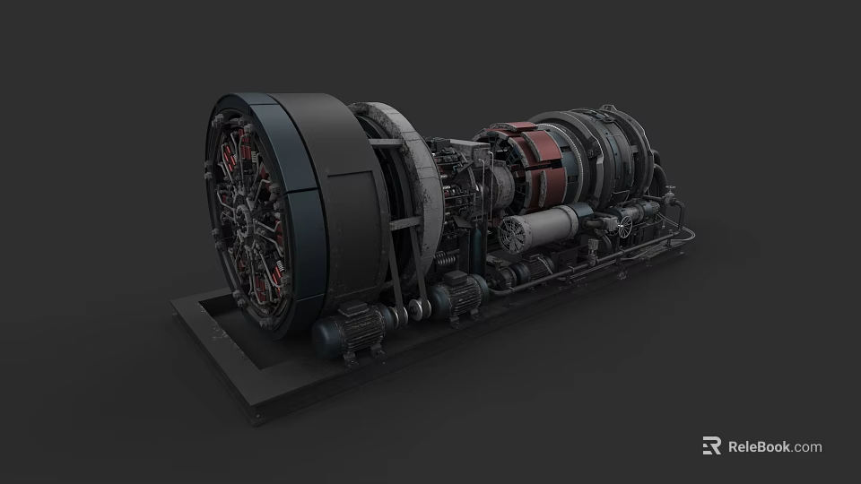 Heavy Duty Industrial Turbine Equipment With Rotating Blades And Metal Structure 3d model 