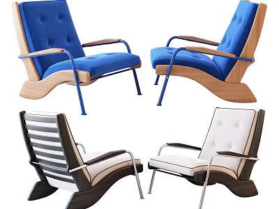 Modern Leisure Chairs With Wooden Frames And Padded Seats In Blue White Black 3d model