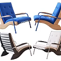 Modern Leisure Chairs With Wooden Frames And Padded Seats In Blue White Black