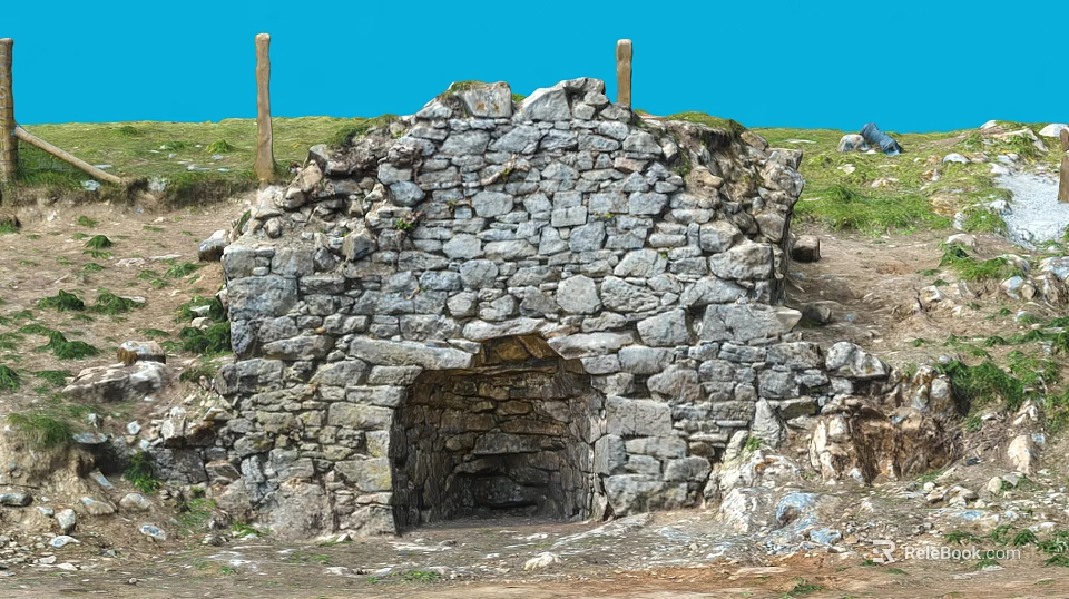 Microtopography Featuring Stone Wall Structure With Arched Entrance And Natural Terrain 3d model 