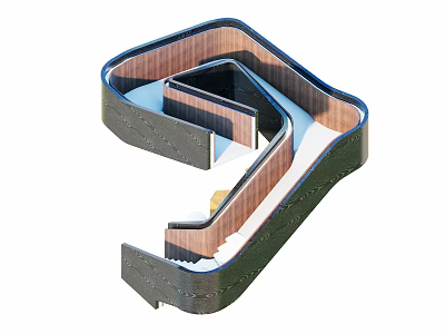 Modern Geometric Spiral Staircase Design With Wooden Steps And Metal Frame 3d model